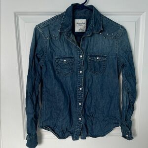 American Eagle Denim Button Down Shirt with Embellishments | Denim Shirt